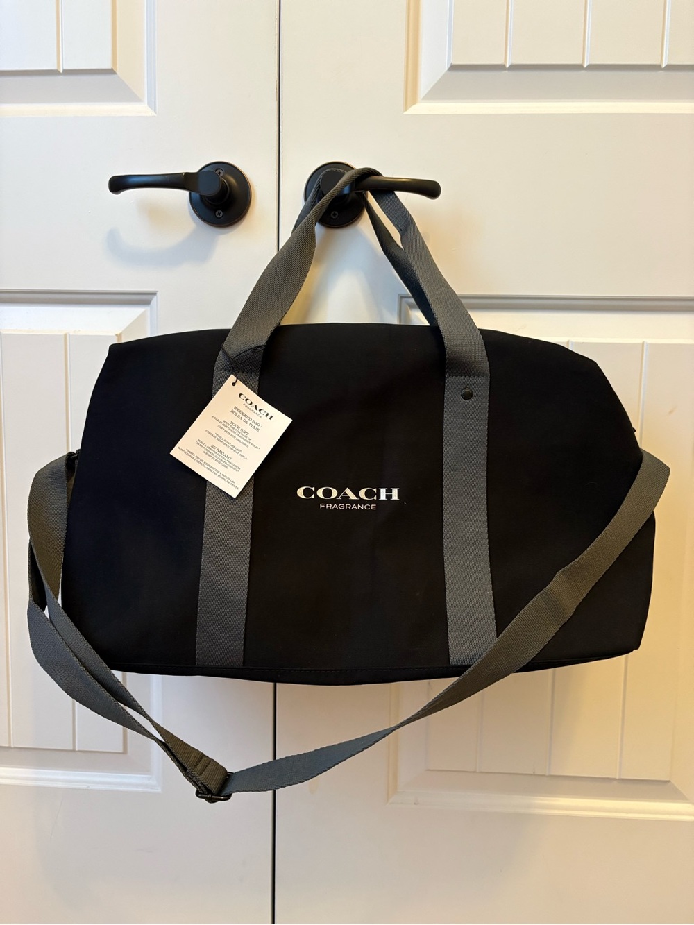 COACH Black Duffel Bag with Gray Straps